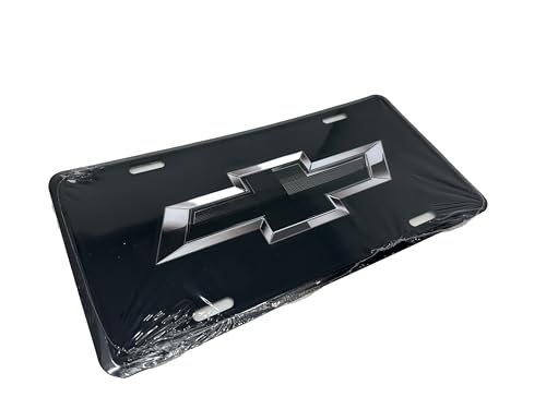 Chevrolet Black Bowtie License Plate - Gloss Black 12" x 6" Metal