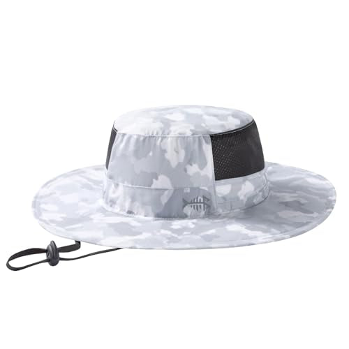 BASSDASH UPF 50+ Water-Resistant Wide Brim Sun Hat - Unisex Boonie for Hiking & Camping - Light Grey Camo Large