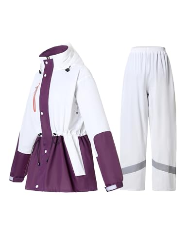 RAINFREEM Women's Purple Medium Waterproof Hooded Rain Suit with Jacket & Pants