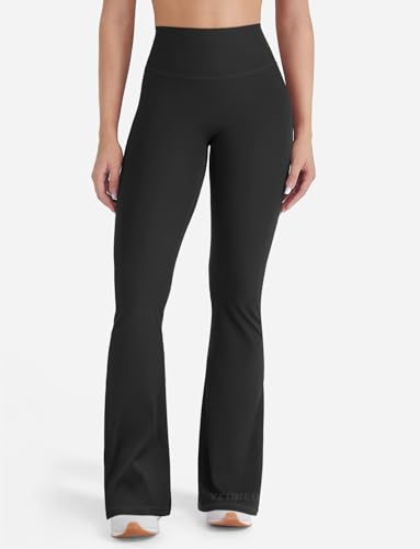 YEOREO SoftHue Women Workout Mini Flare Leggings 32.5" Inseam, Small, Black