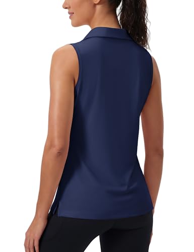 Women's Sleeveless UPF 50+ Golf Polo Shirt Small Navy Athletic Tank Top