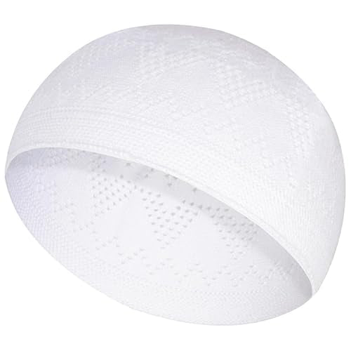 Skull Kufi Hat for Men - White Taqiyah Crochet Beanie
