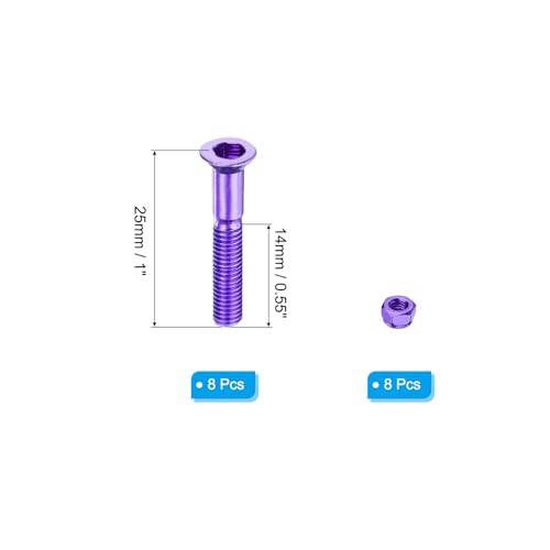 Skateboard Mounting Screws Kit - Purple, 1 Inch, 8 Screws & Nuts