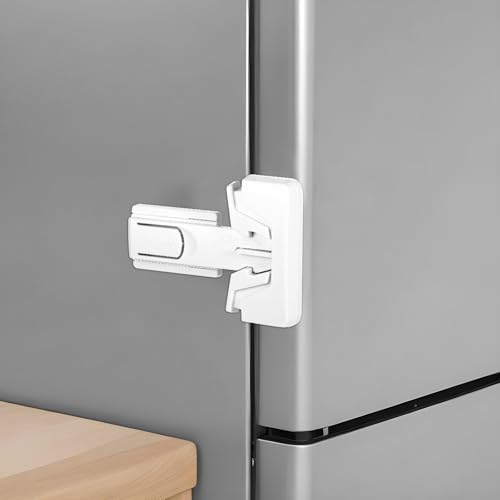 Bremorou 2 Pack Freezer Door Latches Refrigerator Lock Freezer Lock for Upright Freezer Refrigerator Fridge Freezer Door Lock Proof Refrigerator Lock Baby Safety Fridge Door Latch Locks (White)