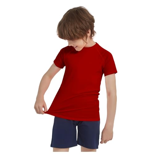 Boys Neon UV Sun Protection Swim Shirt - 7-8 Years / Red