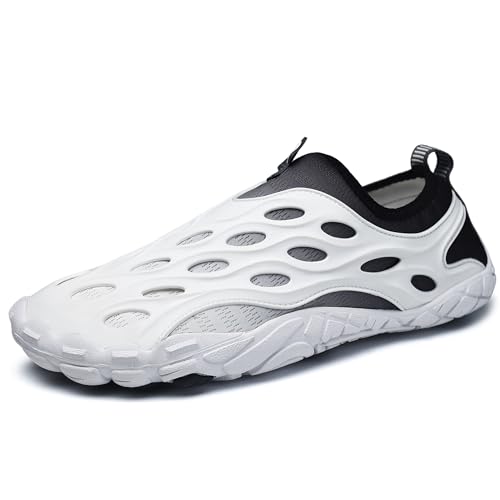 ZOOFLEX Water Shoes for Women and Men, Wide Fit, Quick Dry Aqua Footwear for Outdoor Sports - White, 10 Women / 8 Men