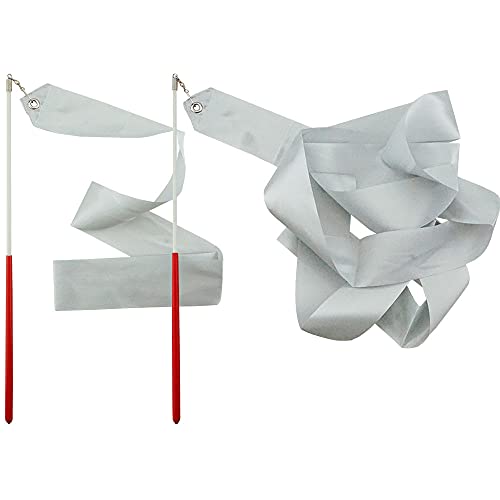 Silvery Rhythmic Gymnastics Wands - 2 Pack Dancing Streamers