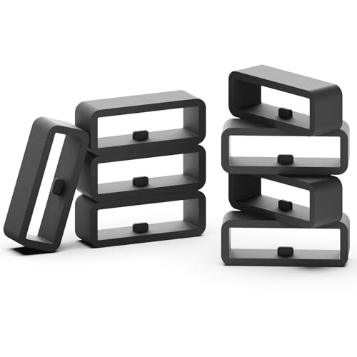 Silicone Watch Band Keeper Rings - 22mm Black, 8 Pack