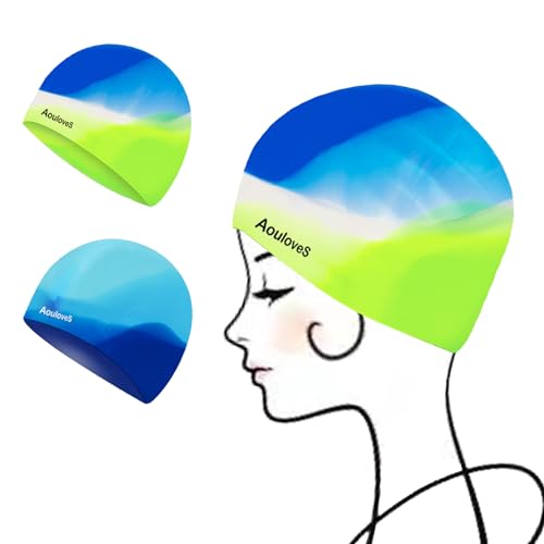 2 Pack Silicone Swim Caps for Kids - Comfort Fit for Long Hair