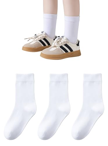 Boys Seamless Crew Socks - School Dressy Socks 3 Pack, 8-12 Years, White