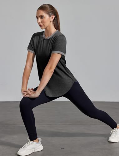 Womens Workout Tops Summer Short Sleeve Shirts Athletic Color Block