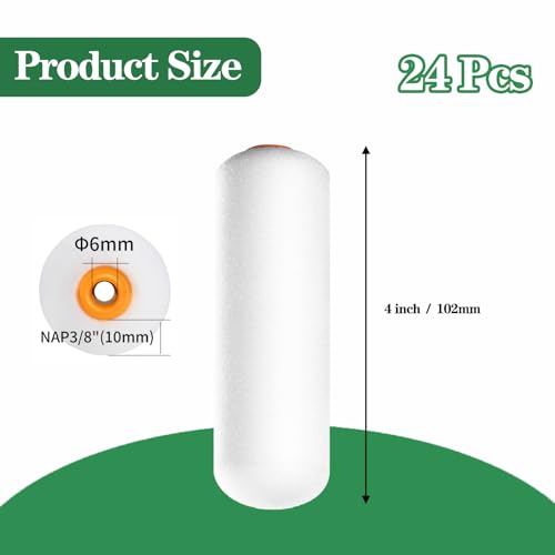 24 Pack Mini Paint Roller Covers,4 Inch Foam Paint Roller, High Density Foam Paint Roller, Small Paint Rollers for All Flat Surfaces, Suitable for Wall£¬Kitchen Cabinets, Doors, Tables, Etc