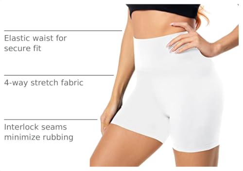 High Waisted Biker Shorts for Women - 5" Tummy Control - Small-Medium White