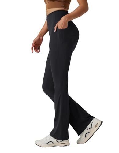 High Waist Bootcut Yoga Pants with Pockets - Medium Black