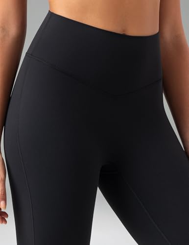 Colorfulkoala No Front Seam Flare Leggings for Women - Tummy Control, Medium, Black