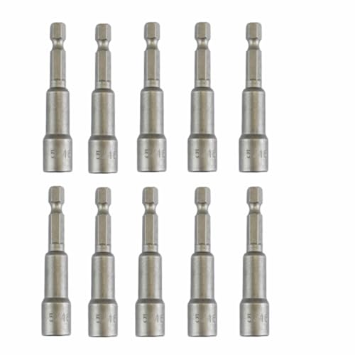 10 PCS 5/16 Nut Driver, Ultra Magnetic Nut Driver Set for Impact Drill, Standard British 5/16 Impact Driver Bits, 2.5 Inches (65mm),1/4 Inch Shank