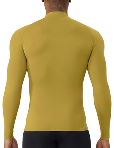 Men's Quarter Zip Workout Pullover - Dry Fit Long Sleeve Compression Tee - Turmeric, Medium