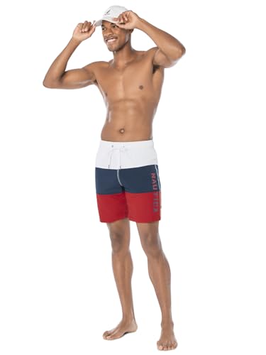 Nautica Men's Quick Dry Red Logo Swim Trunks - Medium, Tri-Block Series