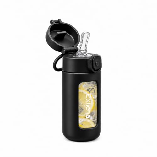 Exllena 7oz Glass Water Bottle with Straw Lid, Leakproof & Portable
