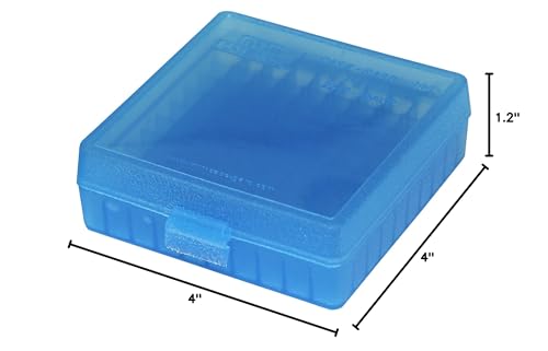 100-Round Flip-Top Ammo Box for .22 LR and .25 ACP - Clear Blue