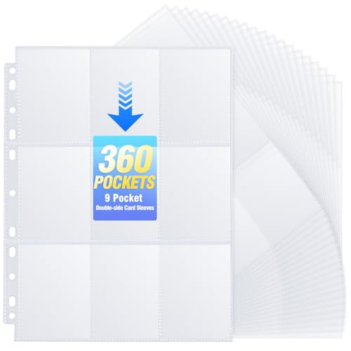 360-Pocket Trading Card Binder Pages - 9-Pocket Clear Sleeves, 20 Pack
