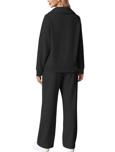 Sampeel Women's Medium Black Cozy Two-Piece Sweat Set Lounge Clothing