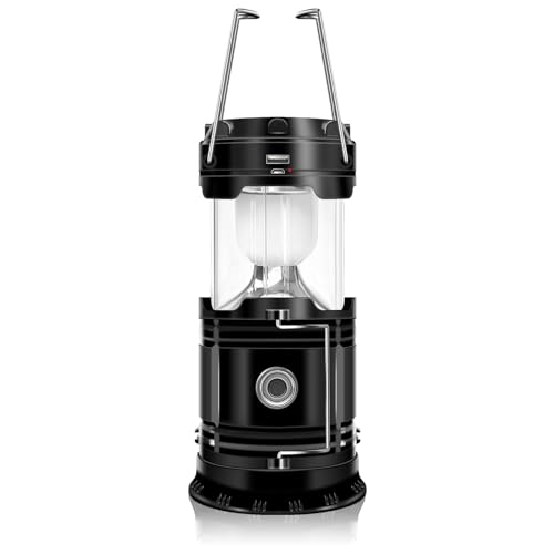 Solar Camping Lantern & LED Flashlight - Collapsible Design - Modern Black