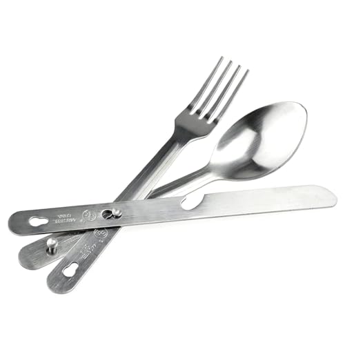4-in-1 Stainless Steel Utensil Set - Spoon, Fork, Knife, Bottle Opener - 6.5" for Camping & Travel