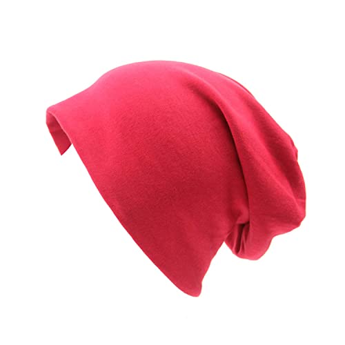 Unisex Baggy Cotton Beanie Hat - Lightweight Slouchy Cap - Red