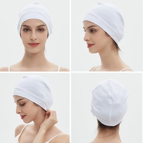 Cotton Skull Caps Beanie Night Cap Sleep Hats - Black & White