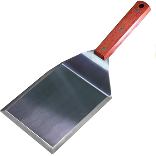 La Cuisine Extra-Wide Stainless Steel Spatula 5x6" with Wooden Handle for BBQ & Griddling