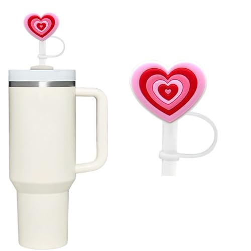 Heart Straw Cover for 10mm Tumbler Straws - Pink Silicone Dust-Proof Topper