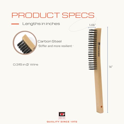 14¡° Plastic Handle Wire Brush Set (562301) ? 2 Pack 3 Row Scratch Brush Premium Carbon Steel Bristles, Durable, Paint Removal, Rust Removal, Scrubbing, Deep Cleaning, and Detailing