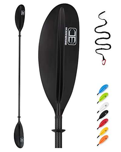 OceanBroad Carbon Fiber Kayak Paddle 90.5in/230cm with Paddle Leash – Black, 2-Piece
