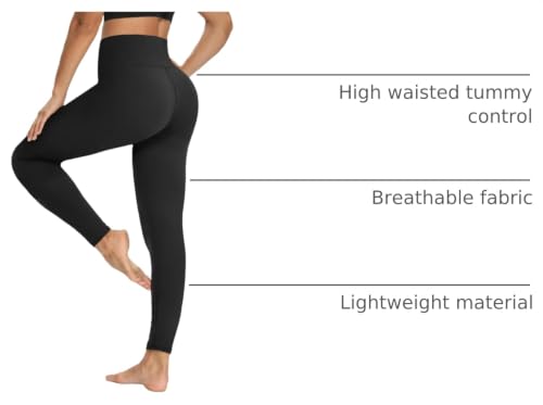 High Waisted Yoga Leggings for Women - Tummy Control Compression - Small-Medium, Black