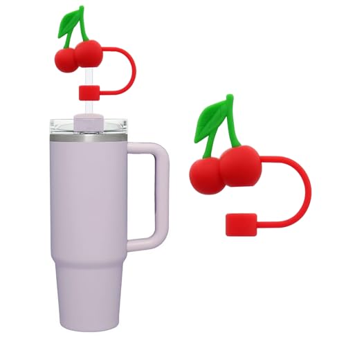 Cherry Straw Cover for 10mm Straws, Reusable Silicone Straw Topper Cap