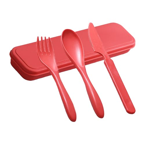 Wheat Straw Portable Cutlery Set - Spoon, Fork & Knife - Red