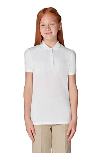 Girls' Short Sleeve Stretch Pique Polo Shirt - White 10-12
