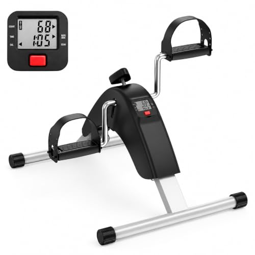 Under Desk Exercise Bike with LCD Monitor - Black Pedal Exerciser