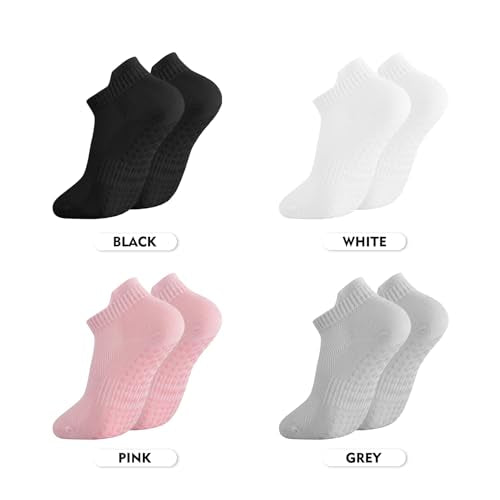 Non-Slip Pilates Yoga Socks for Women - Size 6-9 - Black, Pink, Grey