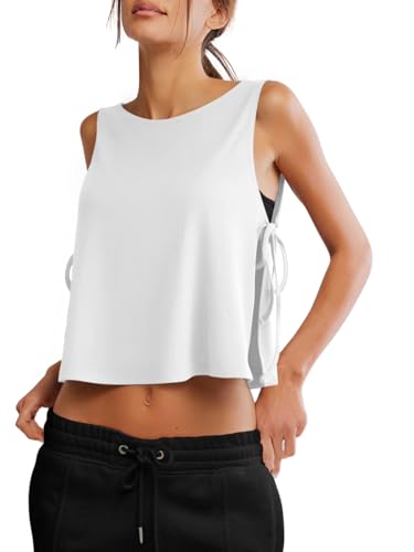 Women's Sleeveless Workout Crop Tank Top - White, Small