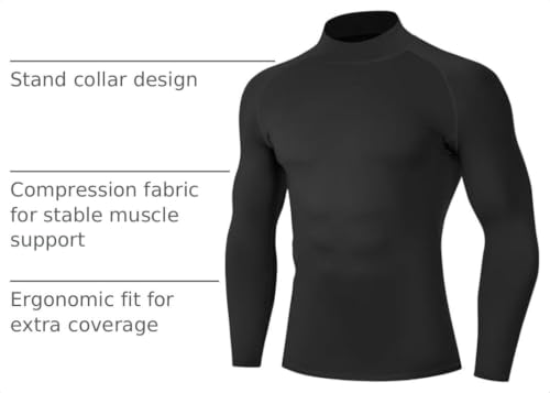 Runhit Men's Compression Shirts Small Long Sleeve Mock Turtleneck Black Workout Base Layer