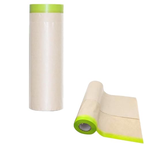 Saycker Pre-Taped Masking Paper for Painting,18inch x 49ft Adhesive Paint Protective Paper Roll,Tape and Drape Painters Paper for Covering Skirting,Frames,Cars and Auto Body