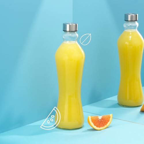 JoyJolt 32oz Glass Water Bottle Set – 2pk, Clear Glass with Stainless Lids, Leakproof