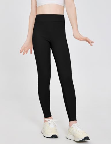 Girls High Waisted Athletic Leggings - Black, 11-12 Years