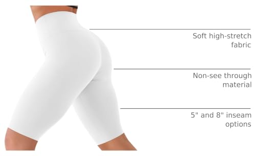 High Waisted Biker Shorts for Women - 5"/8" Tummy Control, Large-X-Large, White
