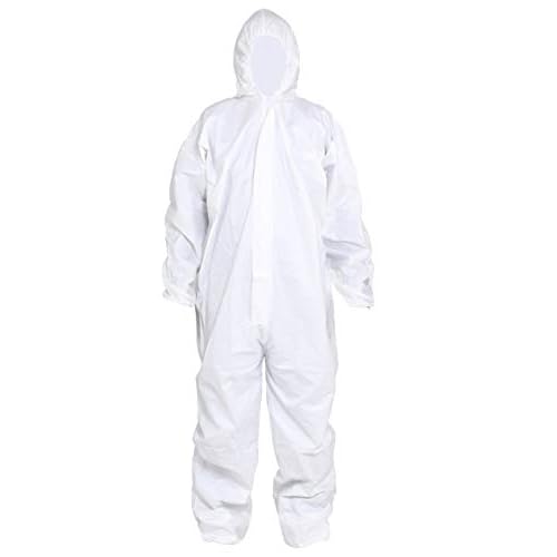 SYINE Pack of 5 Disposable Protective Coverall with Hood, Elastic Cuff for Spray Painting Cleaning Work,Breathable & Durable