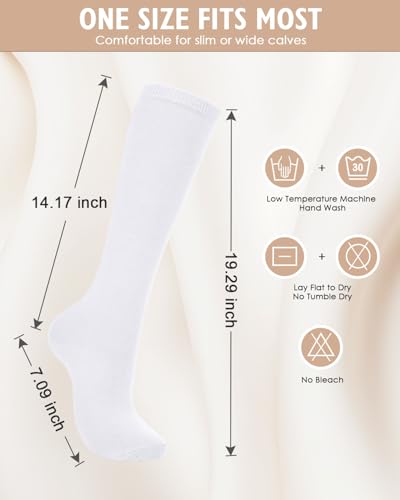 Knee High Long Socks for Women - Soft Thin Tube Socks - 2 Pairs Pure White