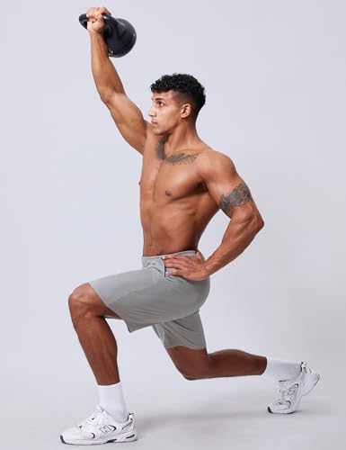Men's 9 Inch Inseam Quick Dry Mesh Athletic Shorts - Light Grey