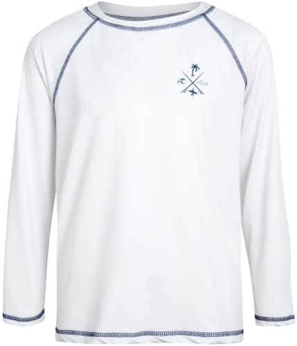 Boys Long Sleeve Rash Guard Swim Shirt - Sun Protection, Age 12-14, White